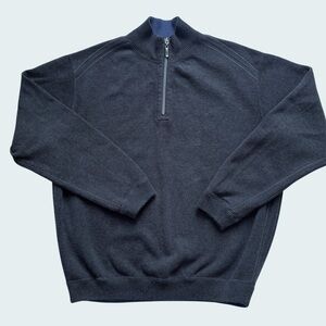 Tommy Bahama Tobago Bay Half Zip Sweater Dark Gray & Blue 100% Cotton Medium